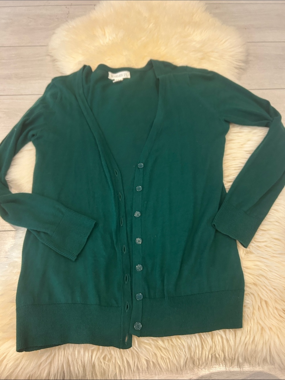 Forever 21 Dark Green V-Neck Button Cardigan